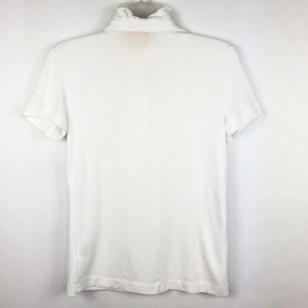 Tory Burch White Pima Cotton Emily Ruffle Trim Polo Shirt Gold Logo Buttons XS - Picture 2 of 5
